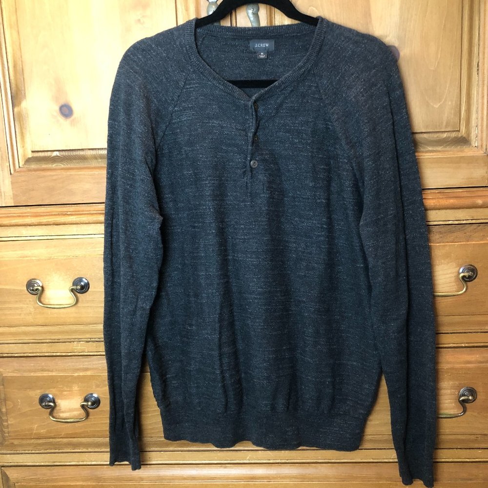 J. Crew Rugged Cotton Henley Sweater Charcoal Gray